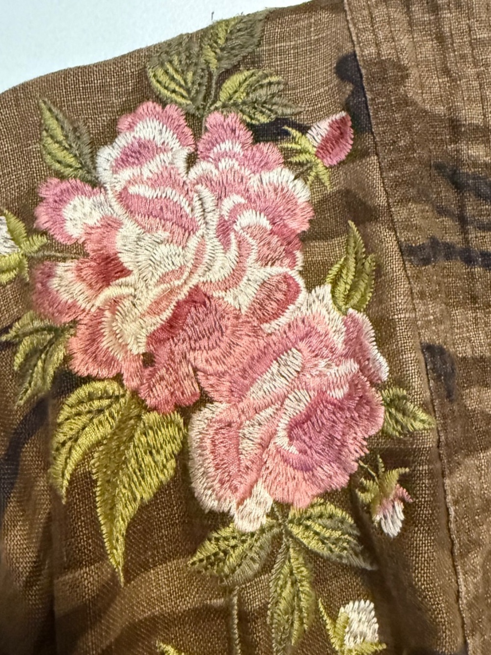 Johnny Was Flora Camo Embroidered Kimono Duster Belted Linen Boho - Picture 4 of 15